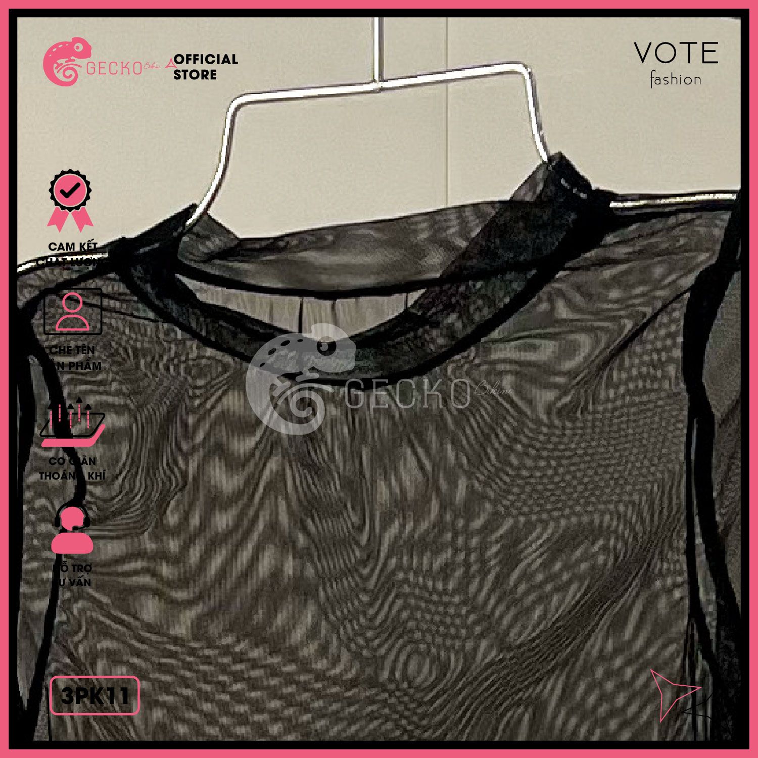  Áo Lưới Cổ Trụ Đi Biển Ôm Body Xuyên Thấu Mặc Kèm Bikini Dáng Ngắn GECKO 3PK11 