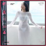  Áo Lưới Body Dáng Dài Mặc Kèm Bikini Tay Loe Xuyên Thấu GECKO 3PK12 