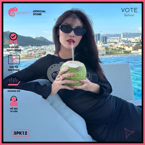  Áo Lưới Body Dáng Dài Mặc Kèm Bikini Tay Loe Xuyên Thấu GECKO 3PK12 