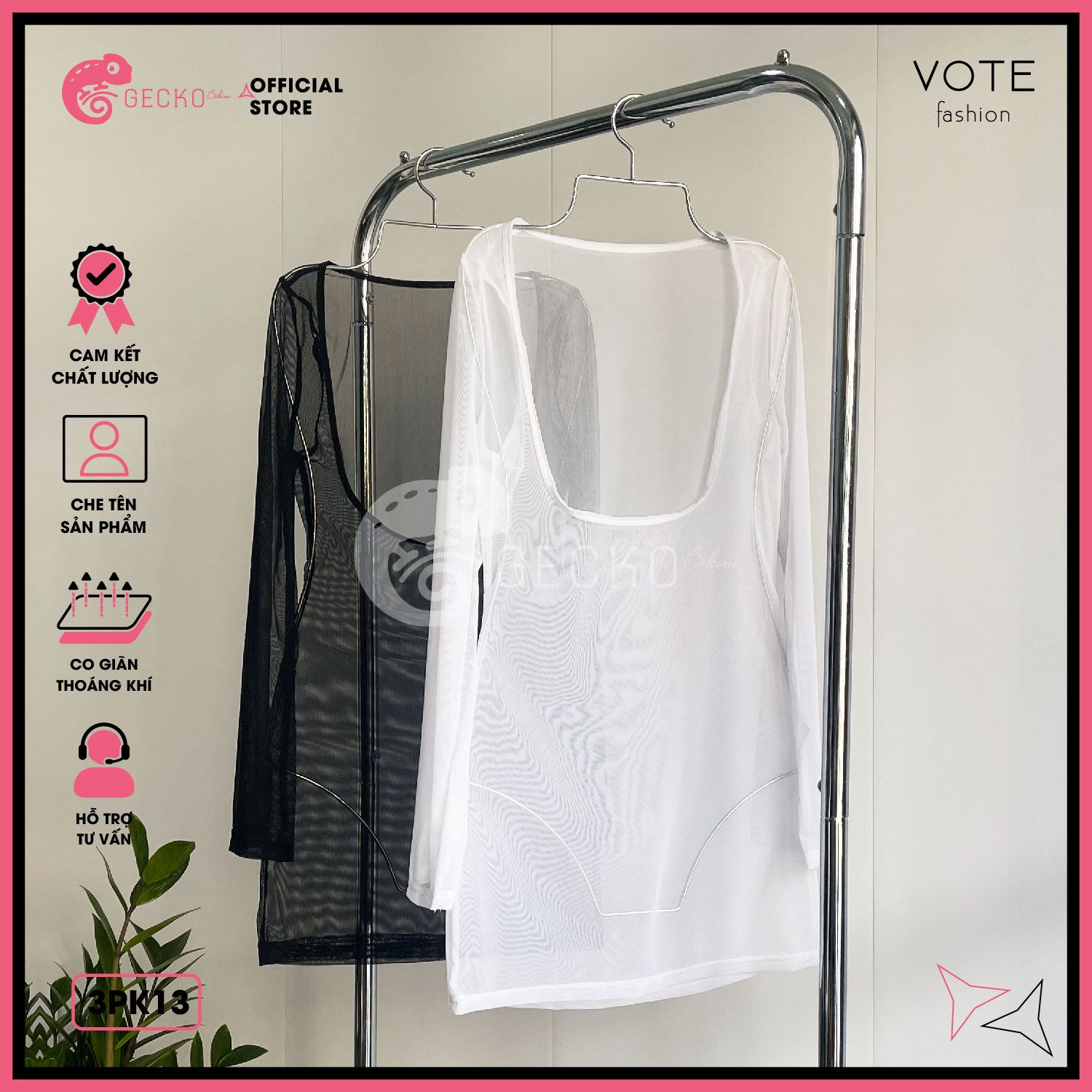  Áo Lưới Tay Loe Xuyên Thấu Mặc Kèm Bikini Ôm Body Dáng Ngắn GECKO 3PK13 