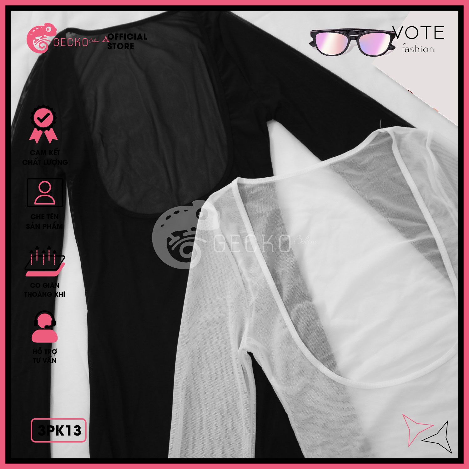  Áo Lưới Tay Loe Xuyên Thấu Mặc Kèm Bikini Ôm Body Dáng Ngắn GECKO 3PK13 