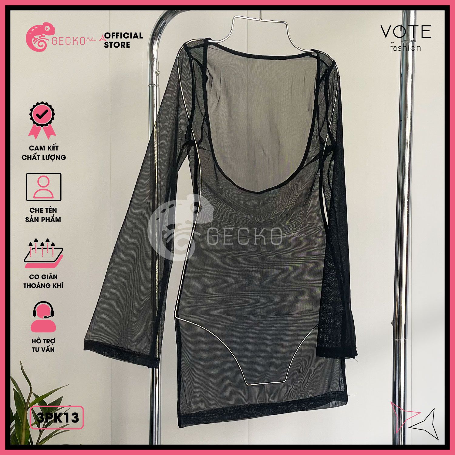  Áo Lưới Tay Loe Xuyên Thấu Mặc Kèm Bikini Ôm Body Dáng Ngắn GECKO 3PK13 