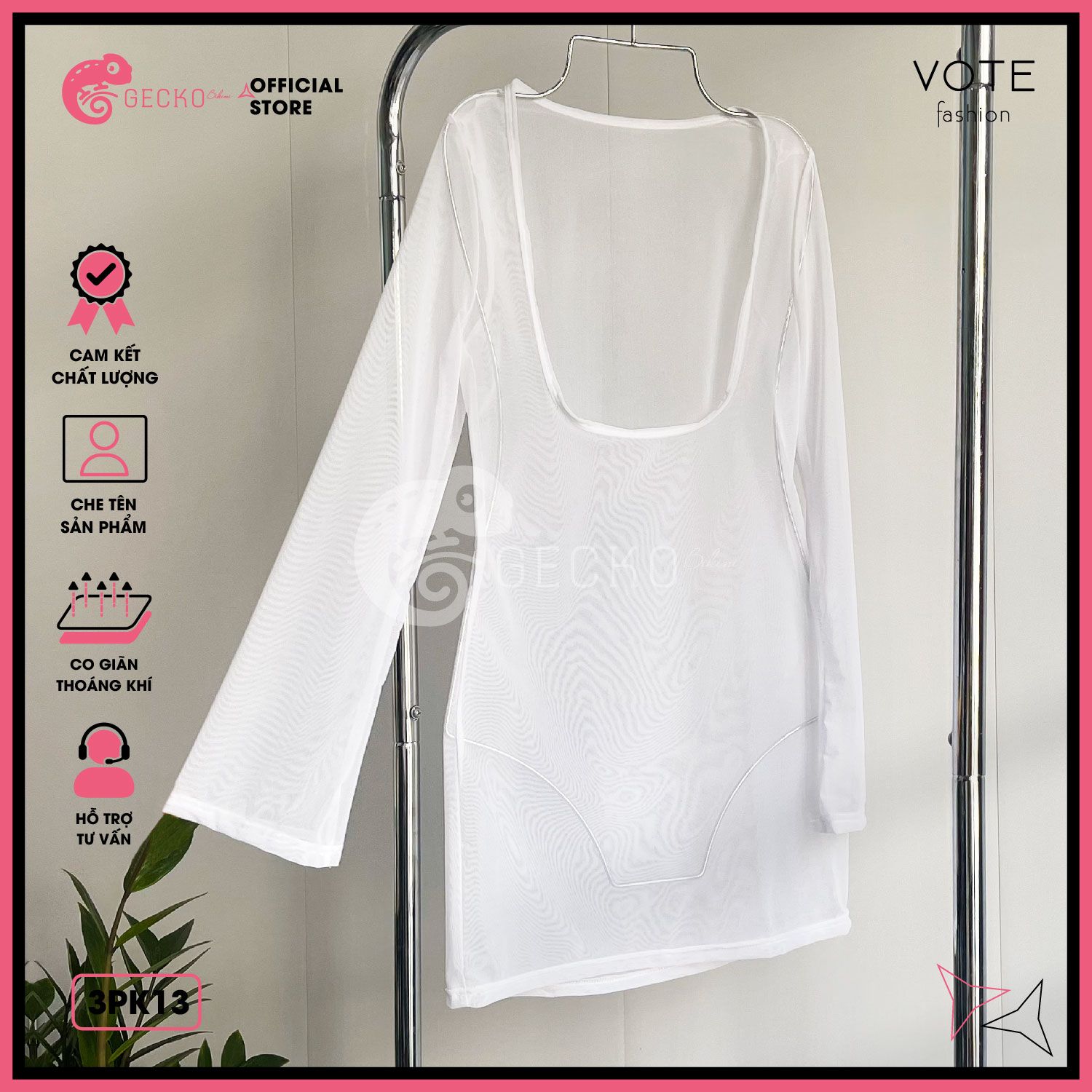  Áo Lưới Tay Loe Xuyên Thấu Mặc Kèm Bikini Ôm Body Dáng Ngắn GECKO 3PK13 