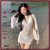  Áo Lưới Tay Loe Xuyên Thấu Mặc Kèm Bikini Ôm Body Dáng Ngắn GECKO 3PK13 