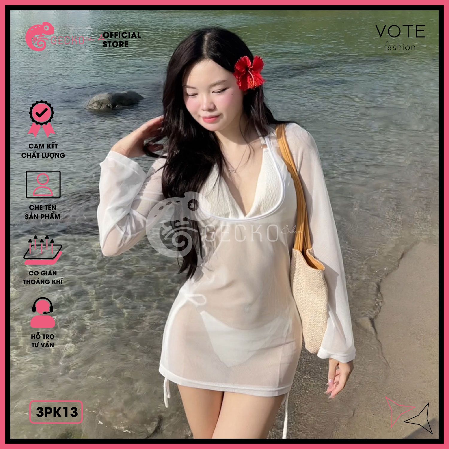  Áo Lưới Tay Loe Xuyên Thấu Mặc Kèm Bikini Ôm Body Dáng Ngắn GECKO 3PK13 