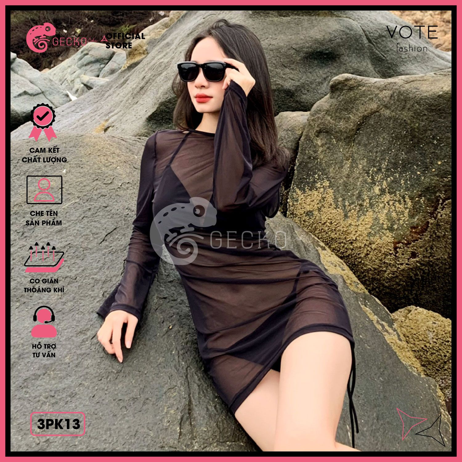  Áo Lưới Tay Loe Xuyên Thấu Mặc Kèm Bikini Ôm Body Dáng Ngắn GECKO 3PK13 