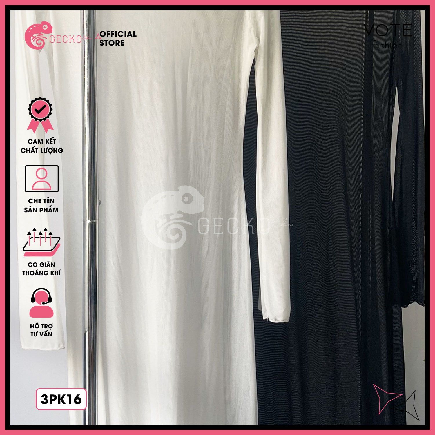  Áo Lưới Body Dáng Dài Mặc Kèm Bikini Trễ Vai Xuyên Thấu GECKO 3PK16 