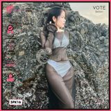  Áo Lưới Body Dáng Dài Mặc Kèm Bikini Trễ Vai Xuyên Thấu GECKO 3PK16 