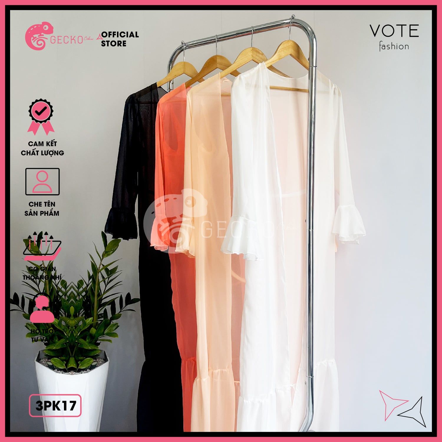  Áo Choàng Đi Biển Mặc Kèm Bikini Dạng Bèo Dáng Dài GECKO 3PK17 