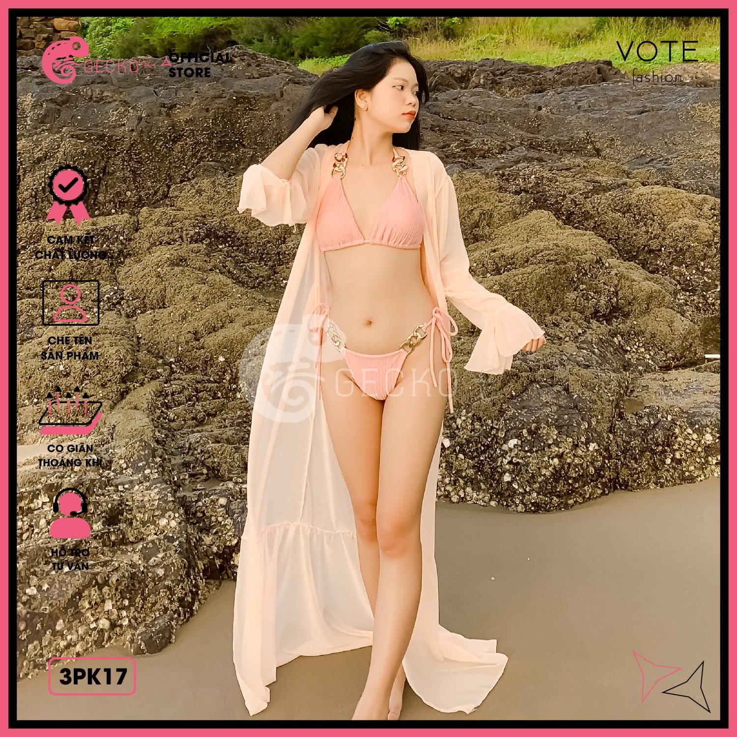  Áo Choàng Đi Biển Mặc Kèm Bikini Dạng Bèo Dáng Dài GECKO 3PK17 