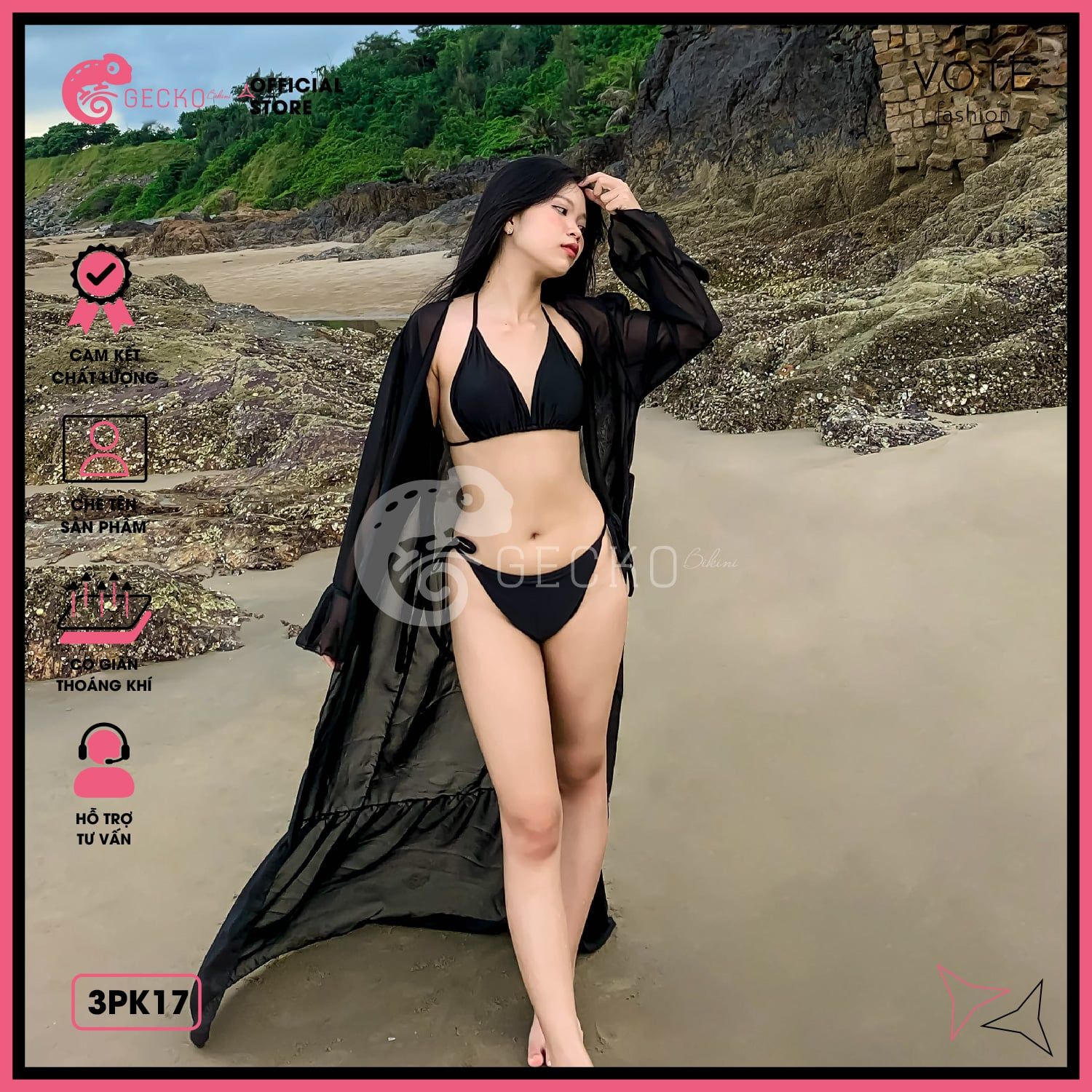  Áo Choàng Đi Biển Mặc Kèm Bikini Dạng Bèo Dáng Dài GECKO 3PK17 