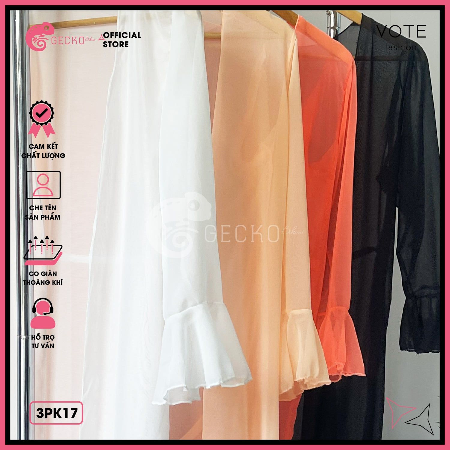  Áo Choàng Đi Biển Mặc Kèm Bikini Dạng Bèo Dáng Dài GECKO 3PK17 