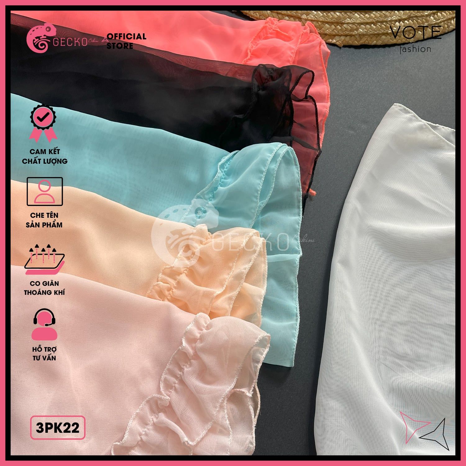  Khăn Voan Bèo Mặc Ngoài Bikini GECKO 3PK22 