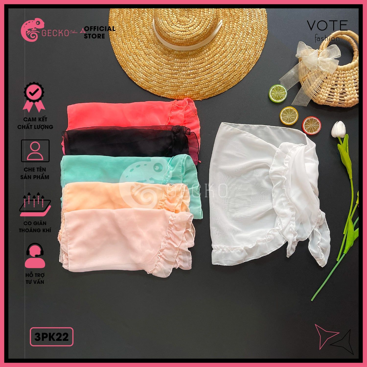  Khăn Voan Bèo Mặc Ngoài Bikini GECKO 3PK22 