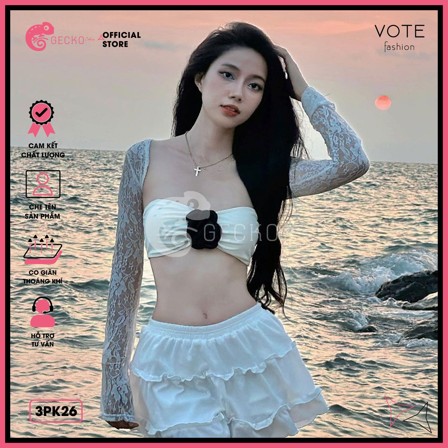  Áo Lưới Ren Cover Xuyên Thấu GECKO 3PK26 