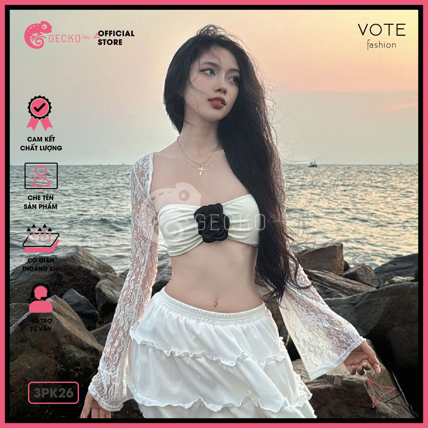  Áo Lưới Ren Cover Xuyên Thấu GECKO 3PK26 