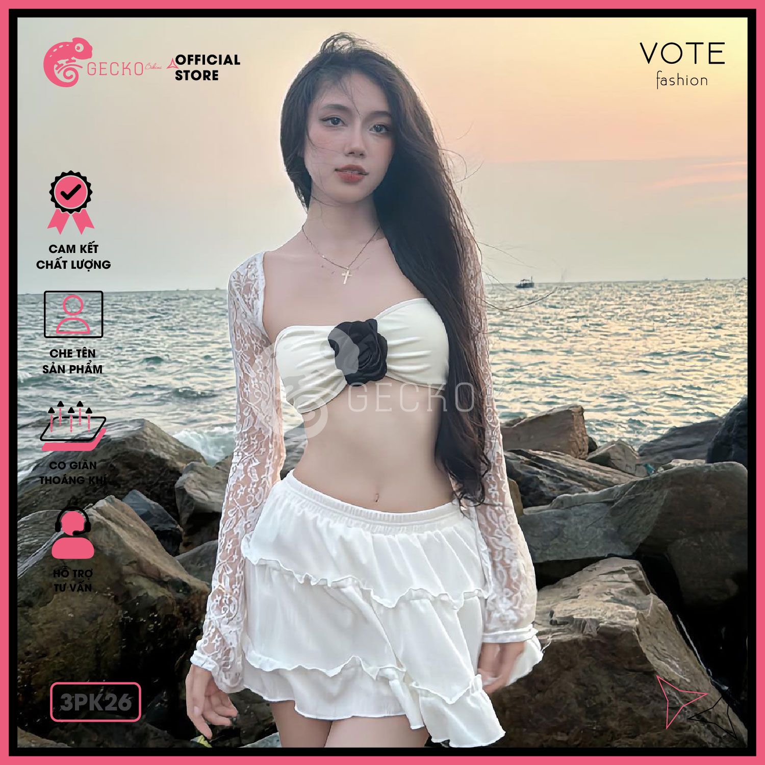  Áo Lưới Ren Cover Xuyên Thấu GECKO 3PK26 