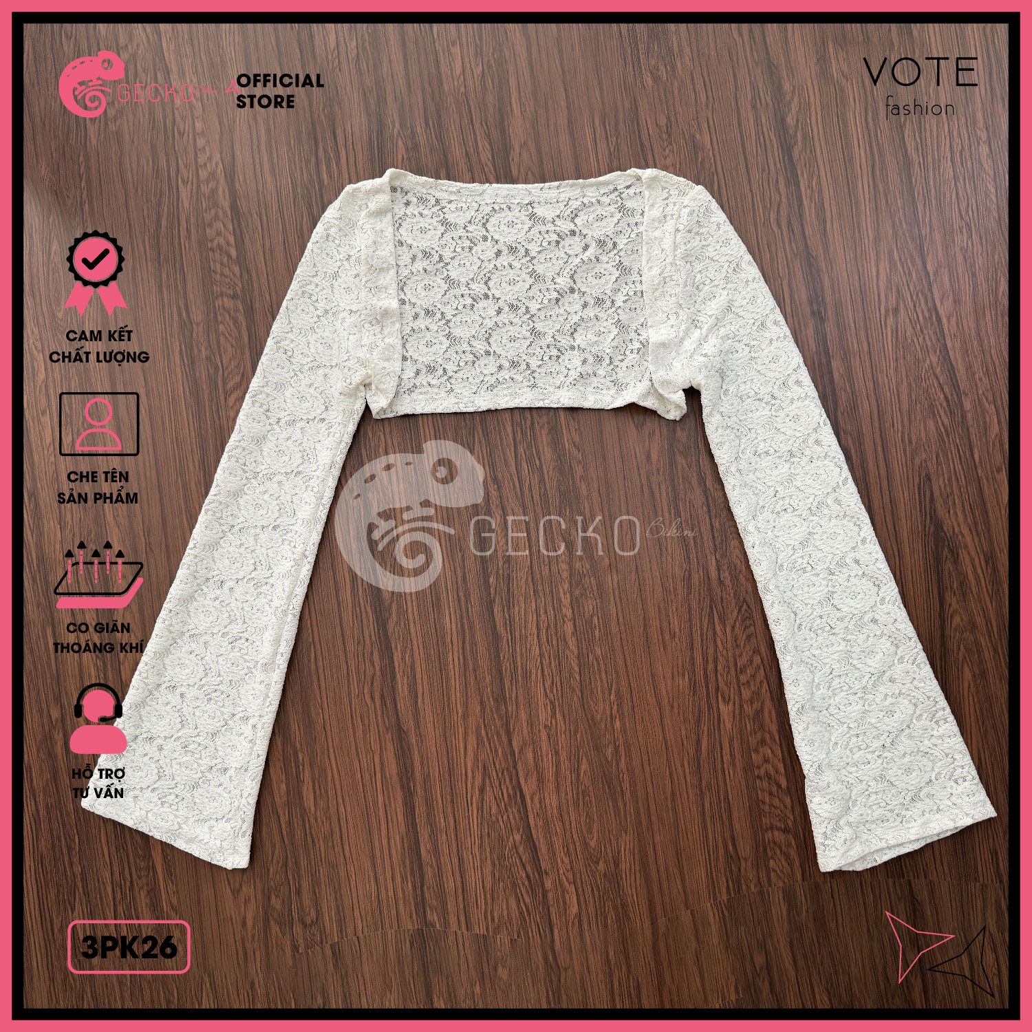  Áo Lưới Ren Cover Xuyên Thấu GECKO 3PK26 