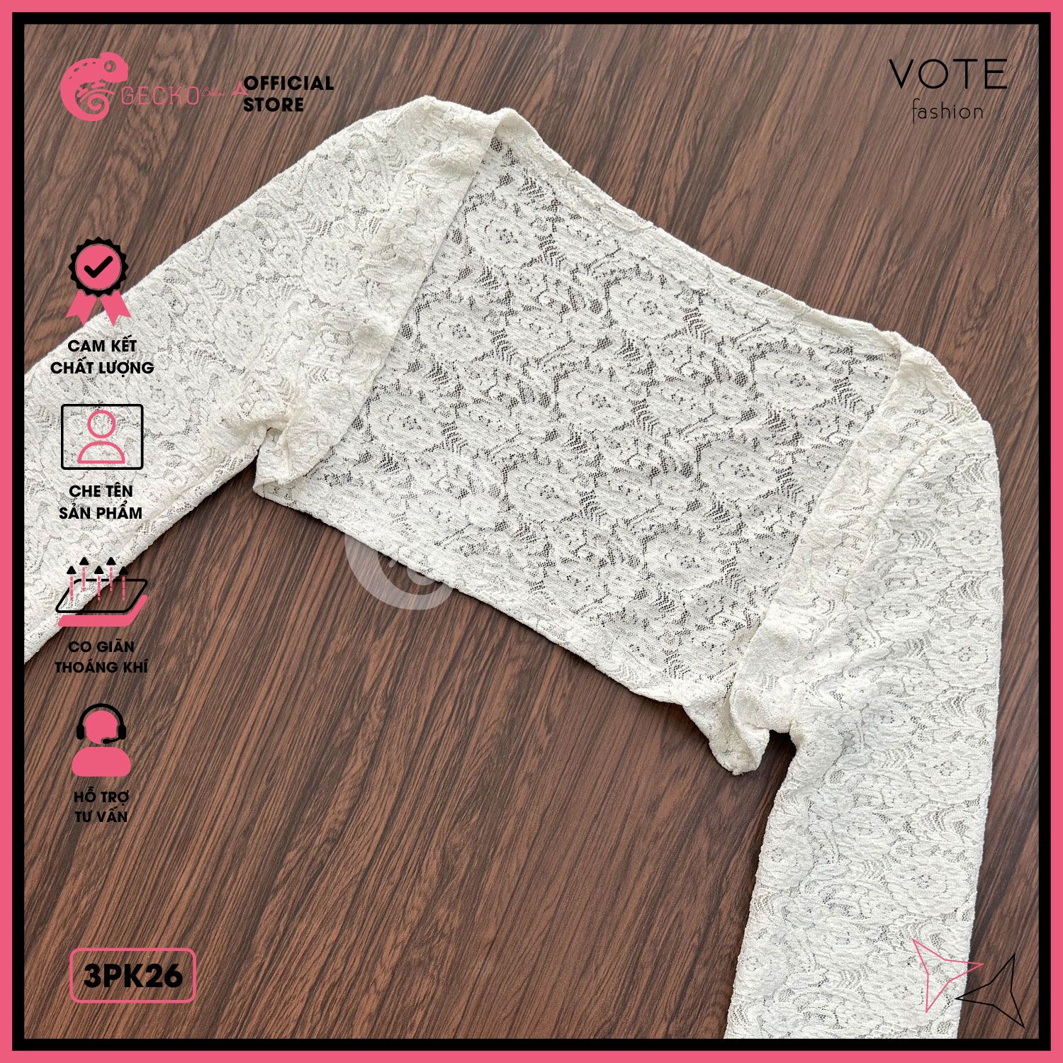  Áo Lưới Ren Cover Xuyên Thấu GECKO 3PK26 