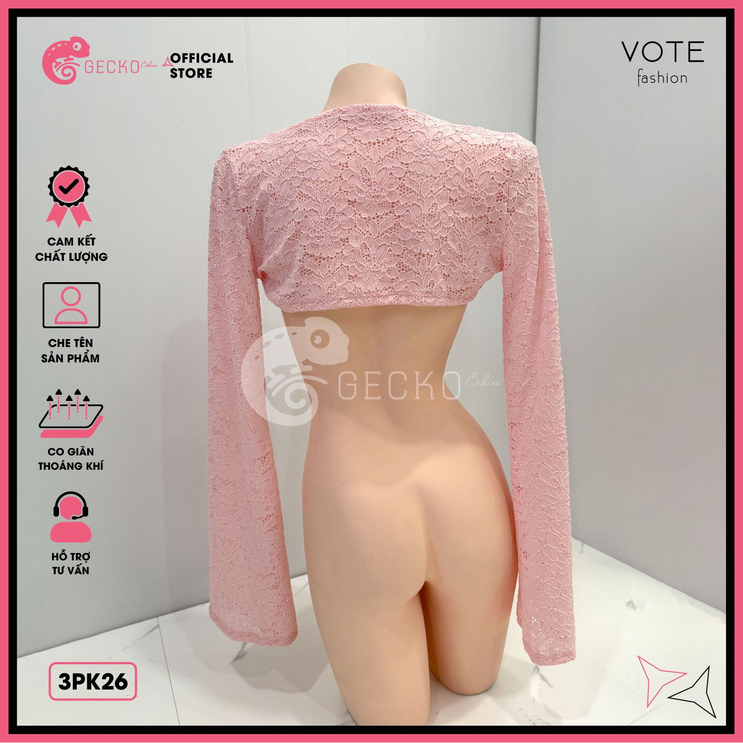  Áo Lưới Ren Cover Xuyên Thấu GECKO 3PK26 
