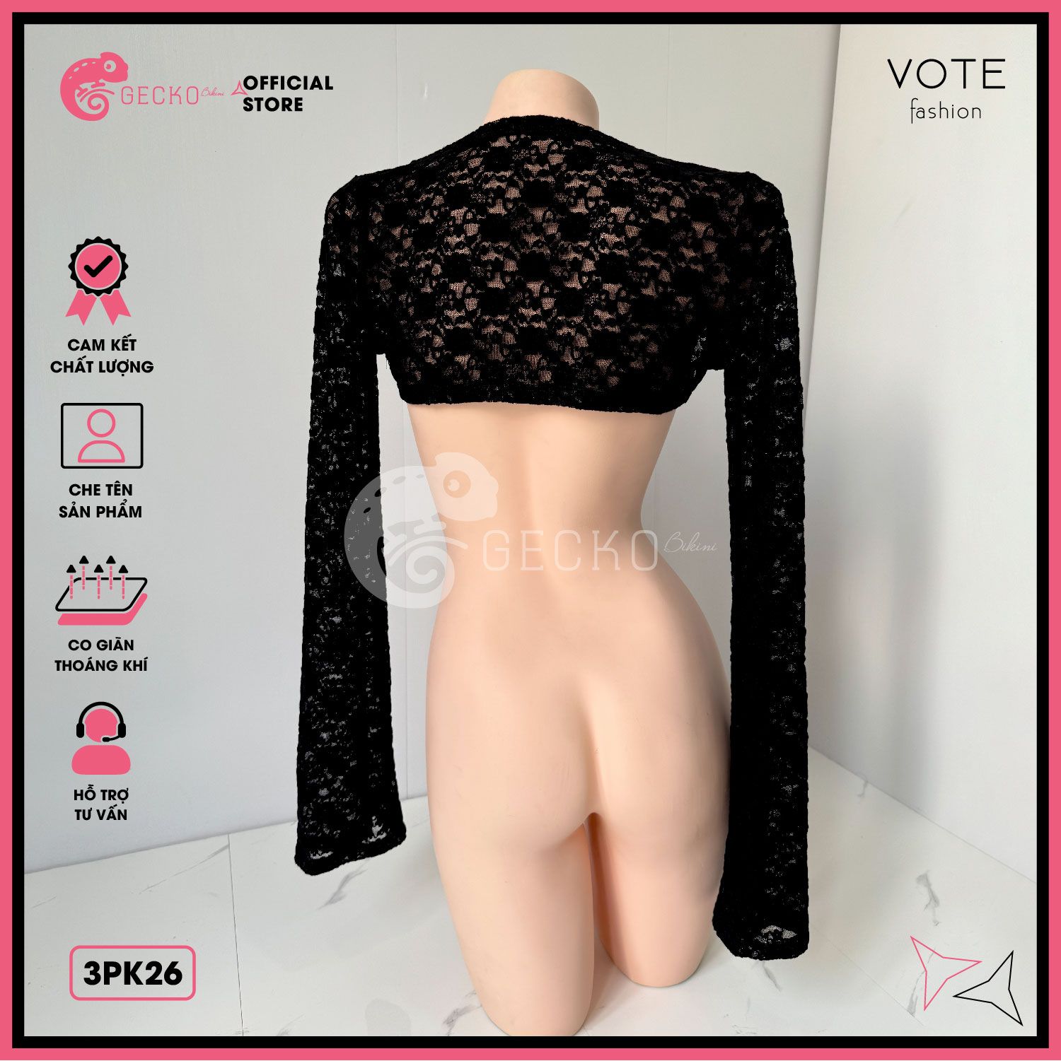  Áo Lưới Ren Cover Xuyên Thấu GECKO 3PK26 