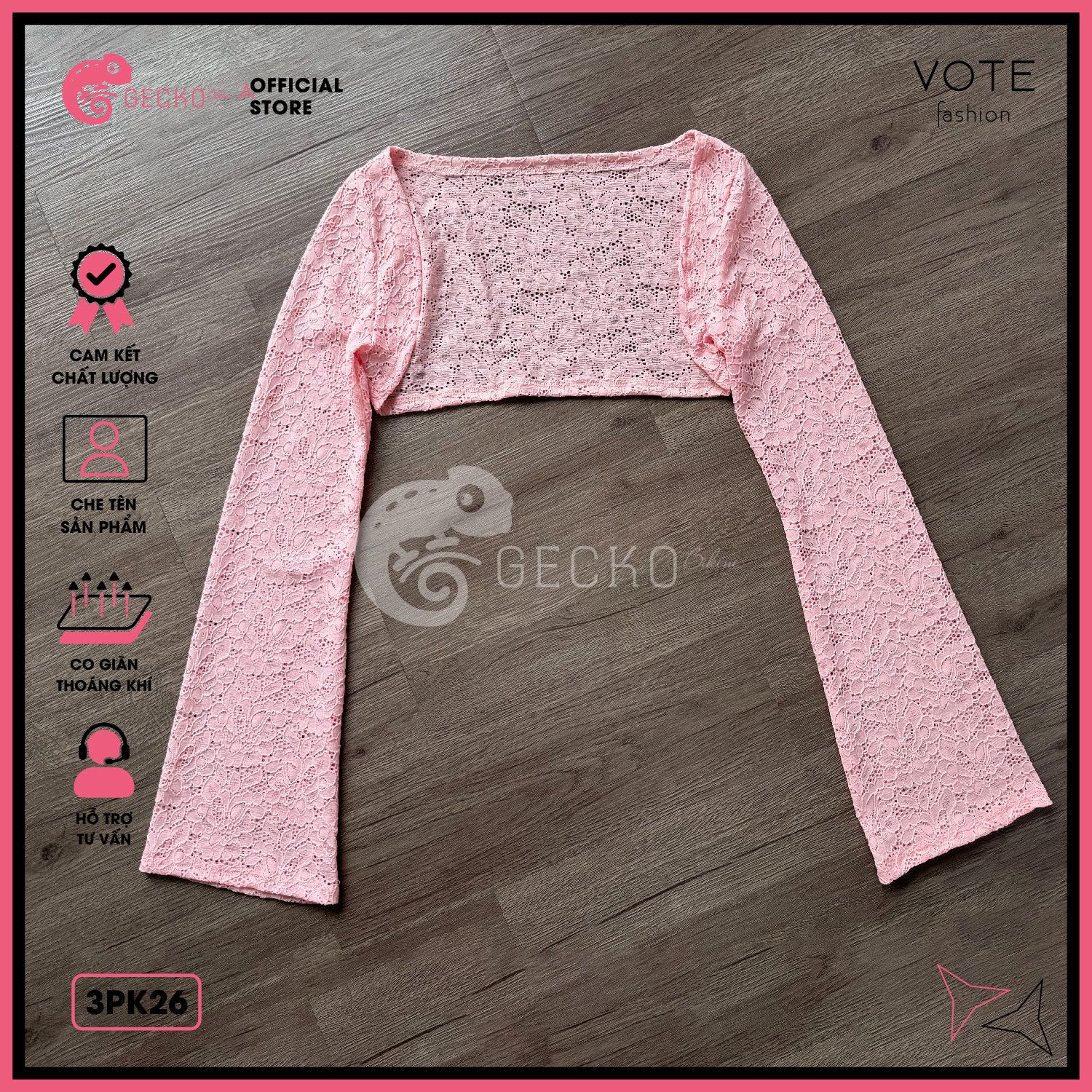  Áo Lưới Ren Cover Xuyên Thấu GECKO 3PK26 