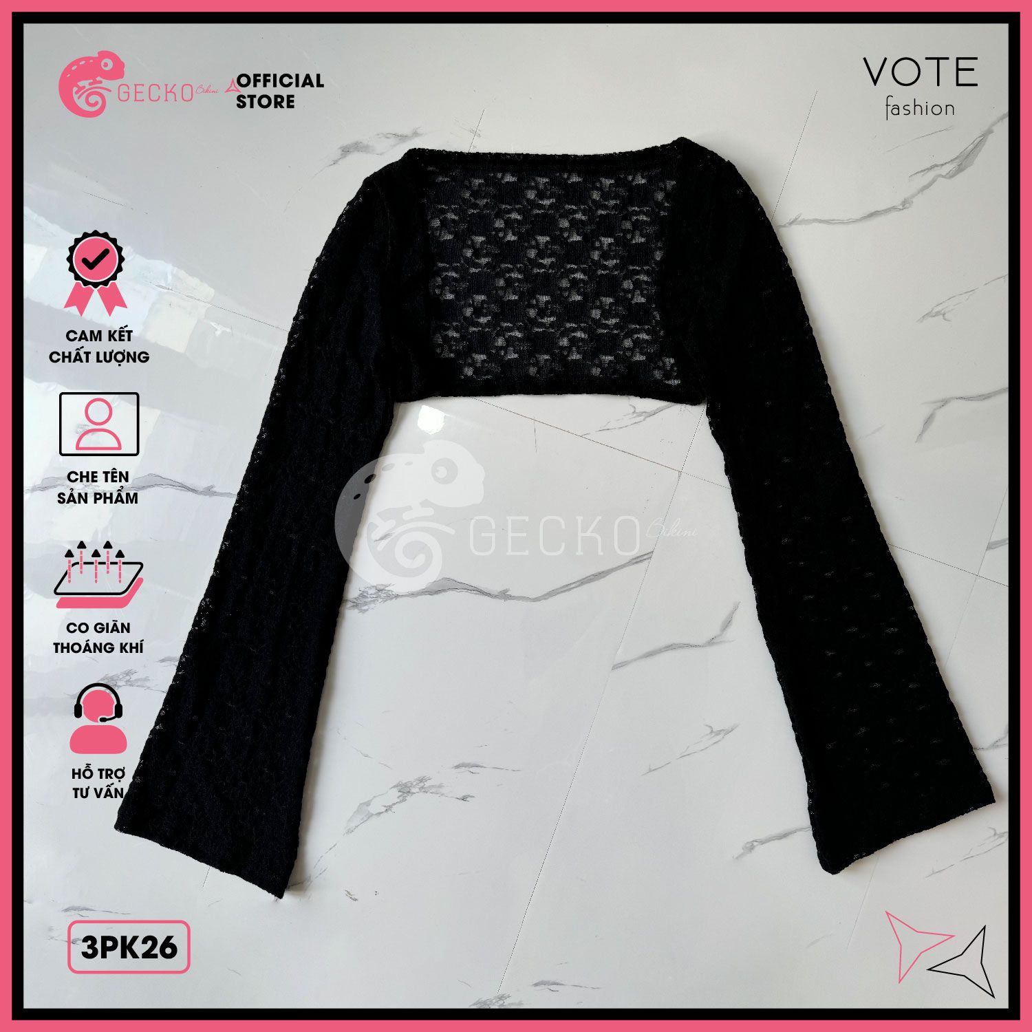  Áo Lưới Ren Cover Xuyên Thấu GECKO 3PK26 