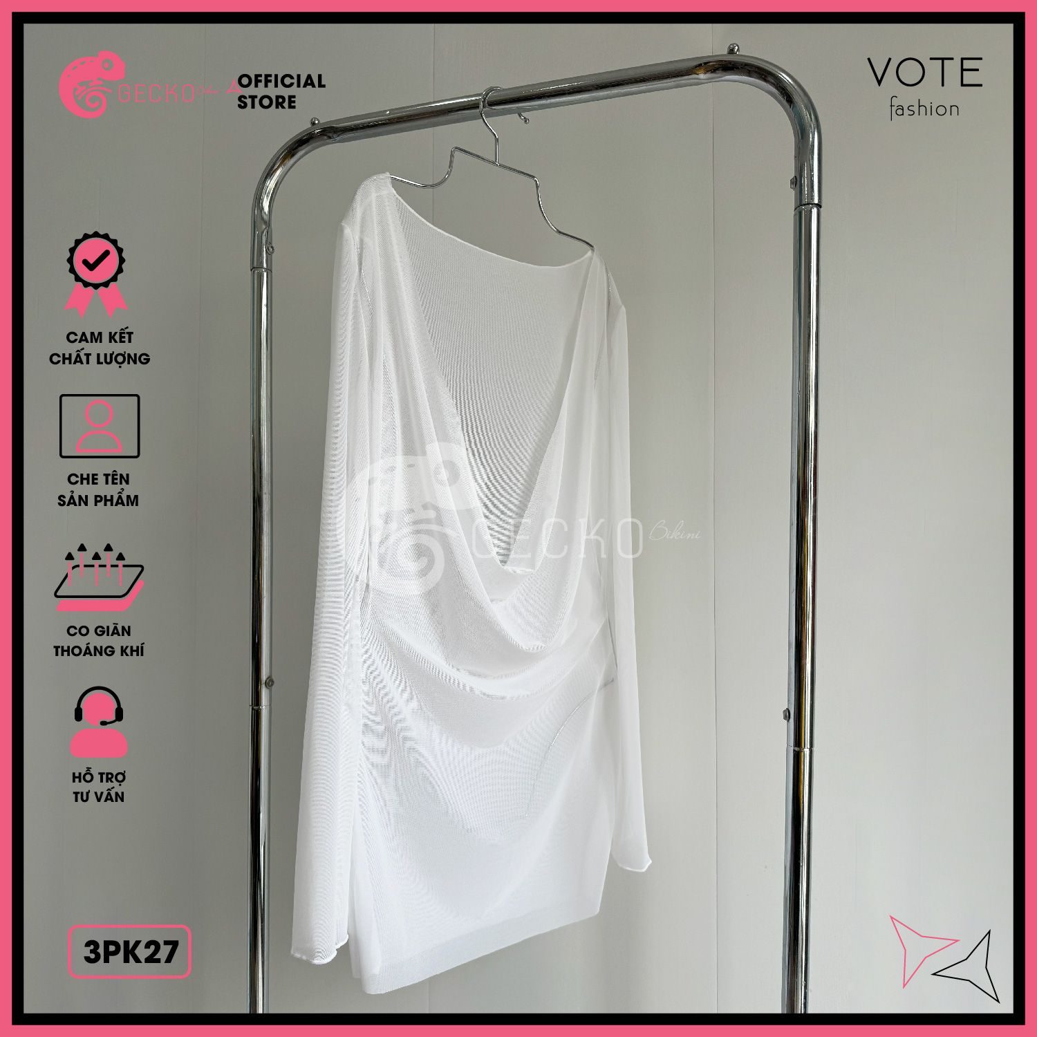  Áo Lưới Cổ Đổ Xuyên Thấu Dáng Ngắn Mặc Ngoài Bikini GECKO 3PK27 