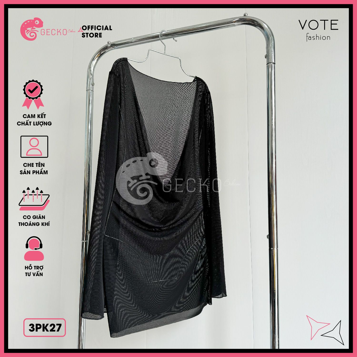  Áo Lưới Cổ Đổ Xuyên Thấu Dáng Ngắn Mặc Ngoài Bikini GECKO 3PK27 