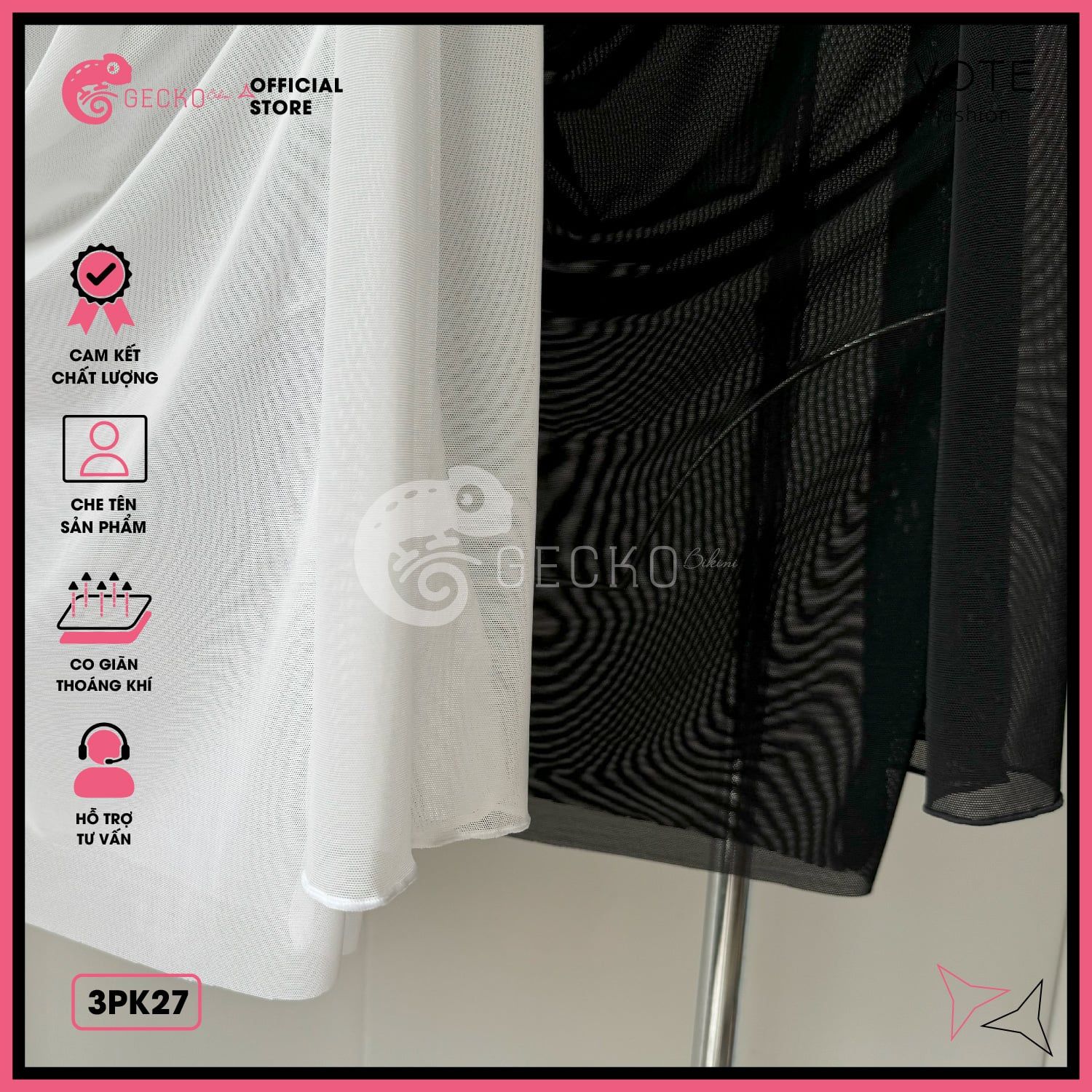  Áo Lưới Cổ Đổ Xuyên Thấu Dáng Ngắn Mặc Ngoài Bikini GECKO 3PK27 