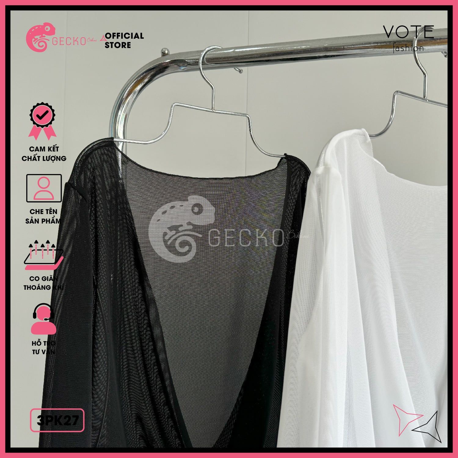  Áo Lưới Cổ Đổ Xuyên Thấu Dáng Ngắn Mặc Ngoài Bikini GECKO 3PK27 