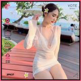  Áo Lưới Cổ Đổ Xuyên Thấu Dáng Ngắn Mặc Ngoài Bikini GECKO 3PK27 