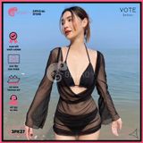  Áo Lưới Cổ Đổ Xuyên Thấu Dáng Ngắn Mặc Ngoài Bikini GECKO 3PK27 