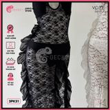  Áo Lưới Ren Bèo Hoạ Tiết Hoa Dáng Dài 2 Dây Mặc Kèm Bikini GECKO 3PK31 