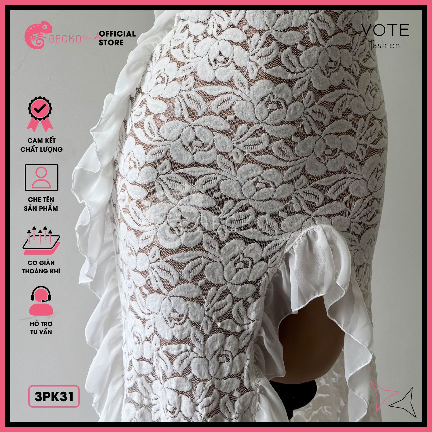  Áo Lưới Ren Bèo Hoạ Tiết Hoa Dáng Dài 2 Dây Mặc Kèm Bikini GECKO 3PK31 