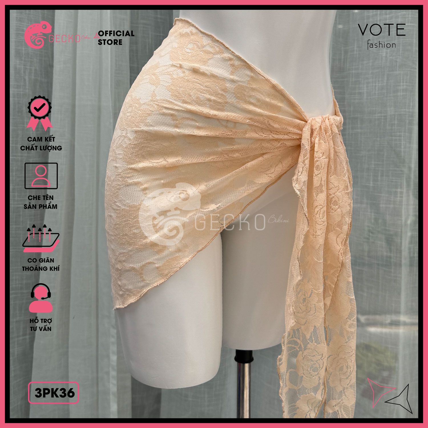  Khăn Ren Hoa Mix Cùng Bikini Xinh Xắn GECKO 3PK36 