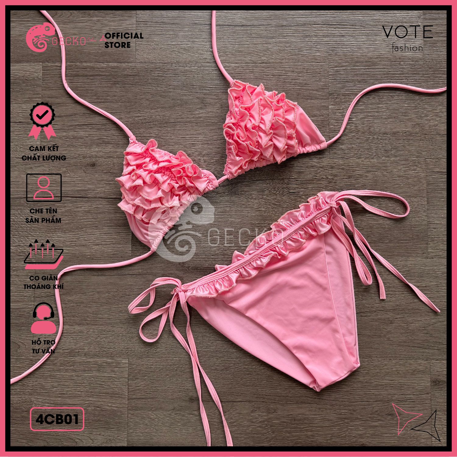  Combo 3 Món Bikini Bèo Nhún Mix Quần Váy Cao Cấp GECKO 4CB01 