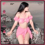  Combo 3 Món Bikini Áo Trễ Vai Chất Xốp Kèm Khăn GECKO 4CB03 