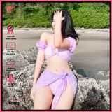  Combo 3 Món Bikini Áo Trễ Vai Chất Xốp Kèm Khăn GECKO 4CB03 