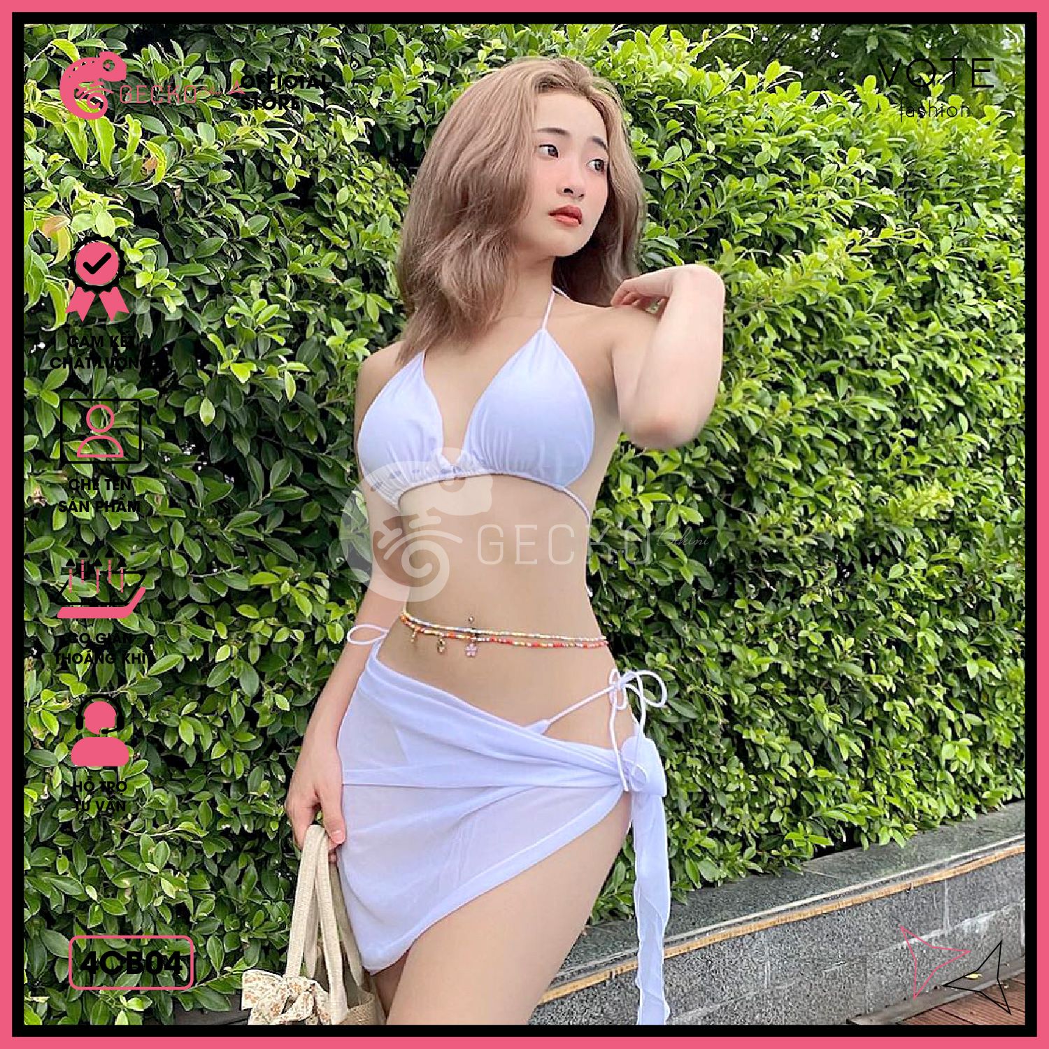  Combo 3 Món Bikini Quần Áo Tam Giác Kèm Khăn Đen GECKO 4CB04 