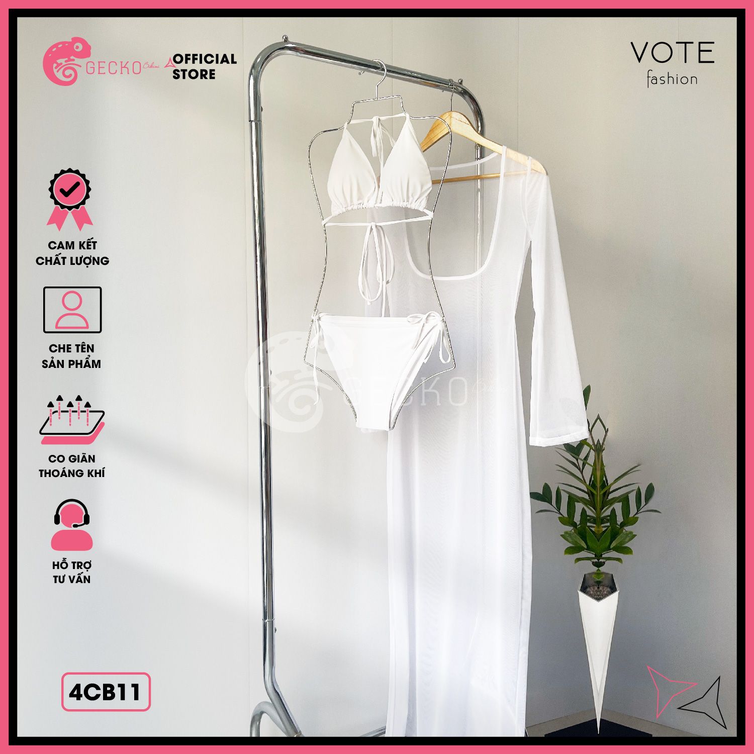  Combo 3 Món Bikini Quần Áo Tam Giác Kèm Áo Lưới Dáng Dài GECKO 4CB11 