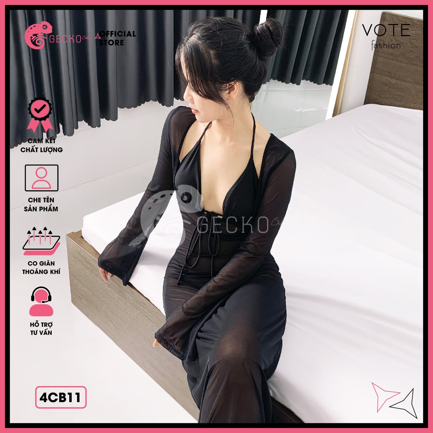  Combo 3 Món Bikini Quần Áo Tam Giác Kèm Áo Lưới Dáng Dài GECKO 4CB11 