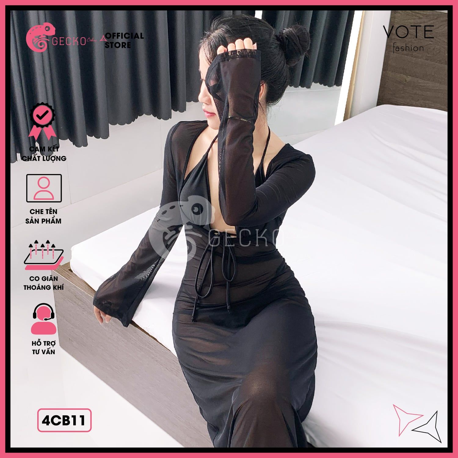  Combo 3 Món Bikini Quần Áo Tam Giác Kèm Áo Lưới Dáng Dài GECKO 4CB11 