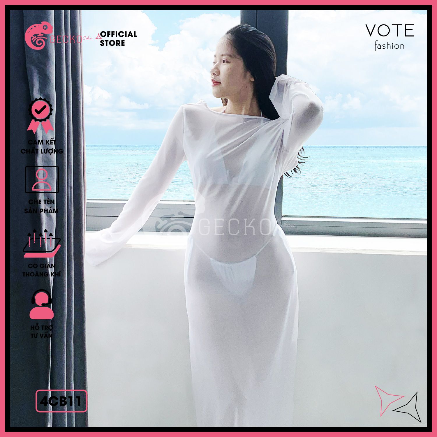  Combo 3 Món Bikini Quần Áo Tam Giác Kèm Áo Lưới Dáng Dài GECKO 4CB11 