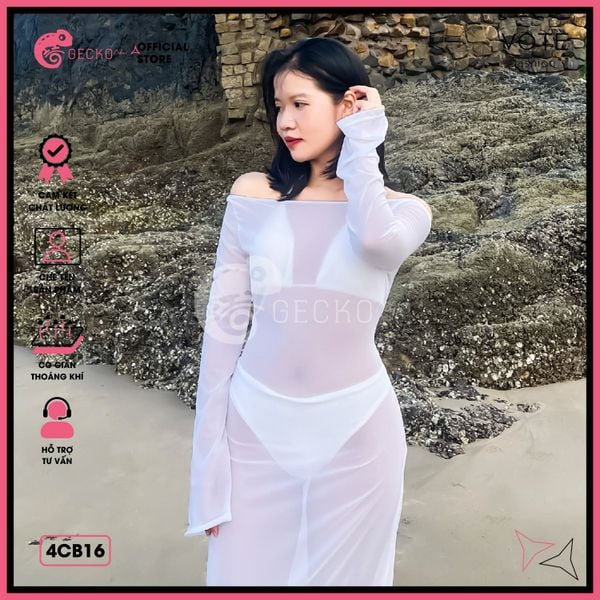  Combo 3 Món Bikini 2 Mảnh Phối Áo Lưới Trễ Vai Mặc Ngoài GECKO 4CB16 