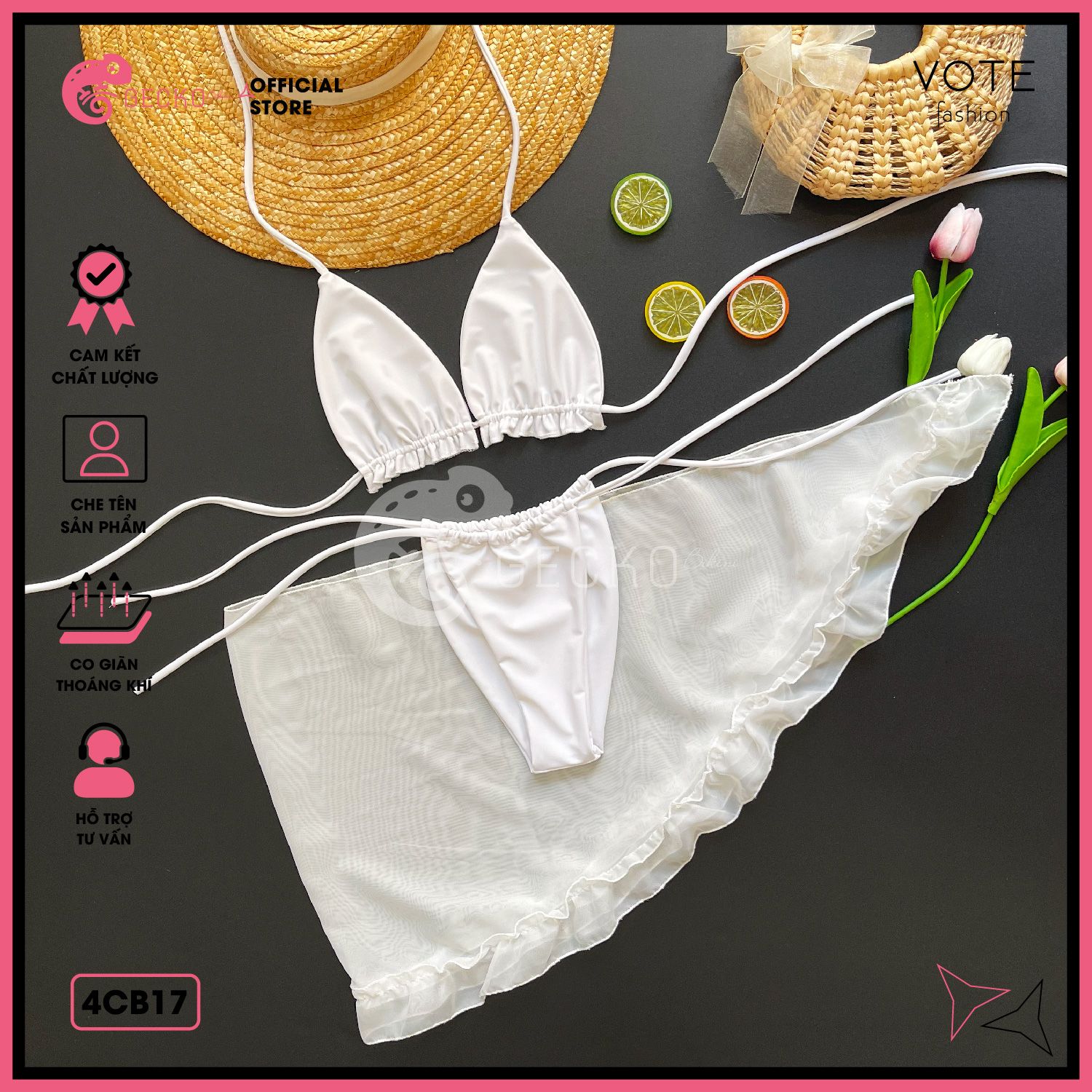  Combo 3 Món Bikini Áo Bèo Kèm Khăn Bèo GECKO 4CB17 
