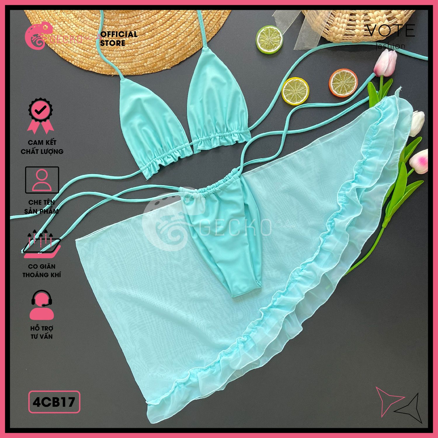  Combo 3 Món Bikini Áo Bèo Kèm Khăn Bèo GECKO 4CB17 