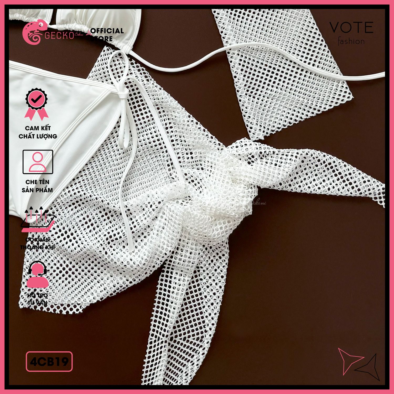  Combo 4 Món Bikini Mix Áo Lưới Kèm Khăn GECKO 4CB19 