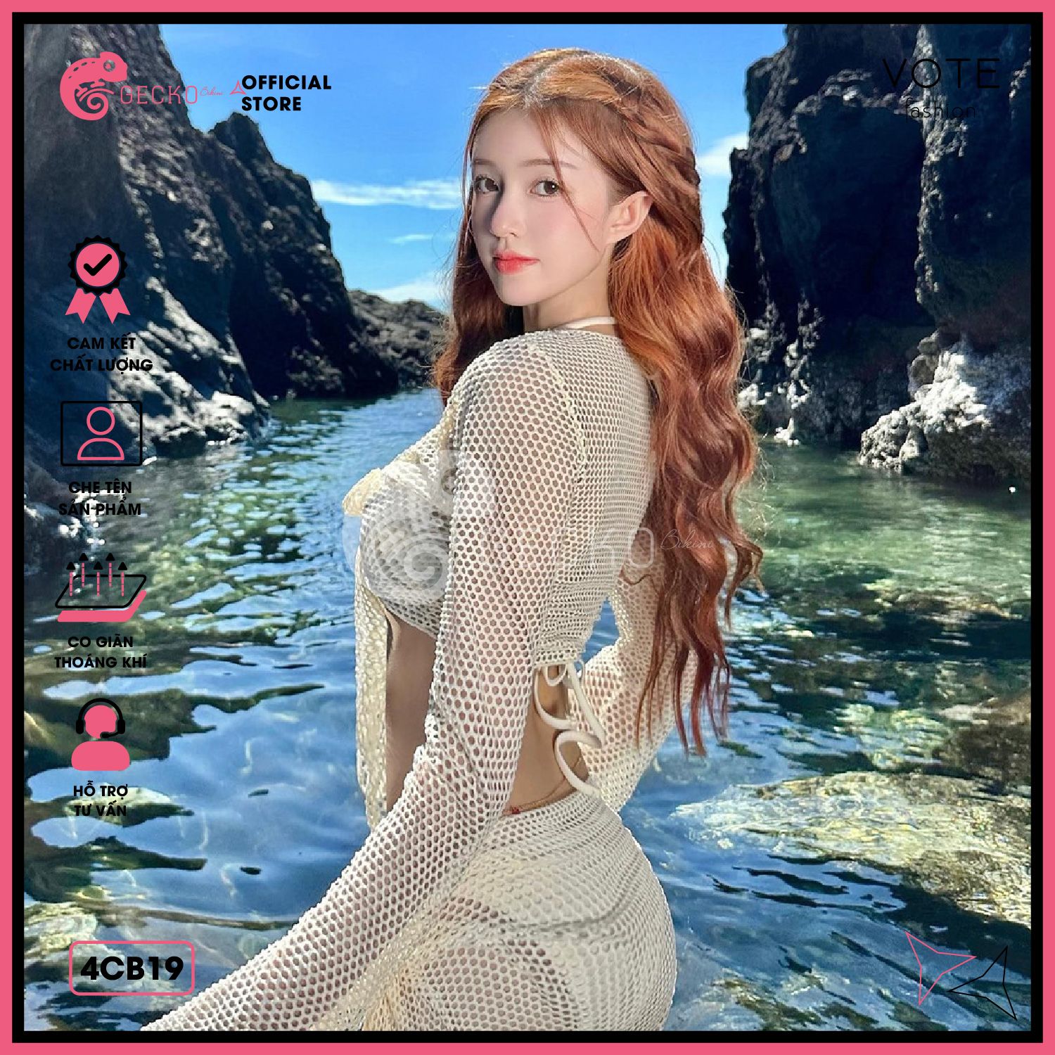  Combo 4 Món Bikini Mix Áo Lưới Kèm Khăn GECKO 4CB19 