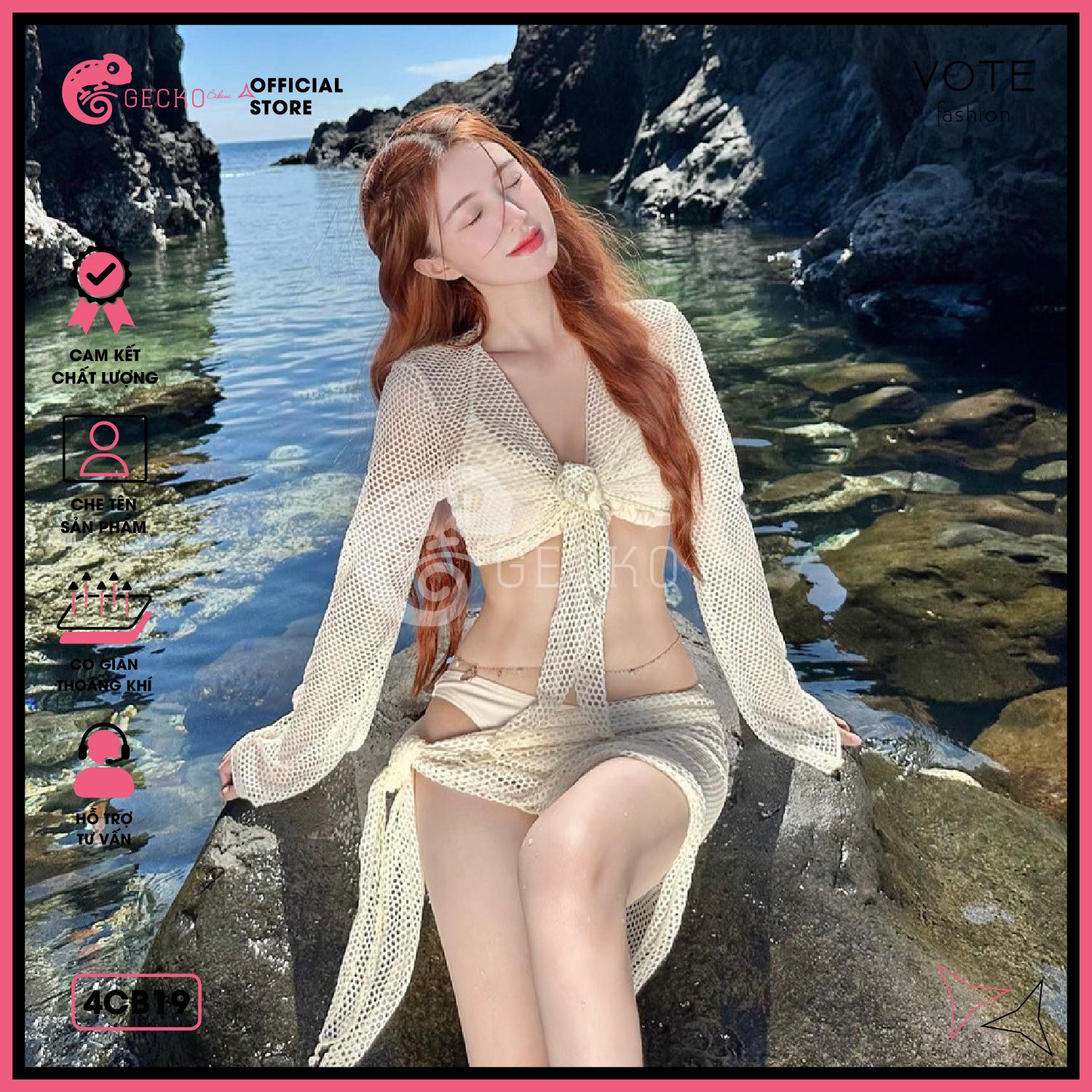  Combo 4 Món Bikini Mix Áo Lưới Kèm Khăn GECKO 4CB19 